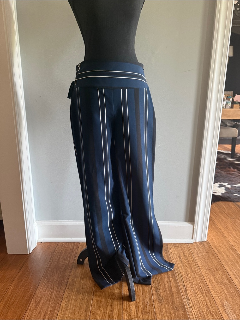INC International Concepts Navy and White Vertical Stripe Wide-Leg Pants